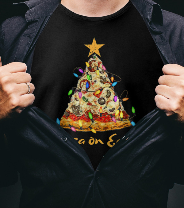 Pizza On Earth Slice Christmas Tree With Lights T-Shirt
