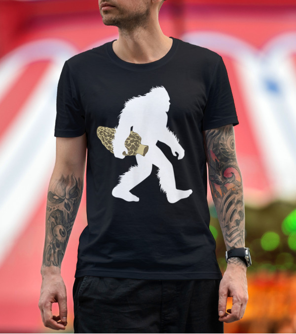 Premium T-Shirt: Bigfoot Sasquatch Carrying Morel Mushroom Fungi T-Shirt Bigfoot Sasquatch Carrying Morel Mushroom Fungi T-Shirt