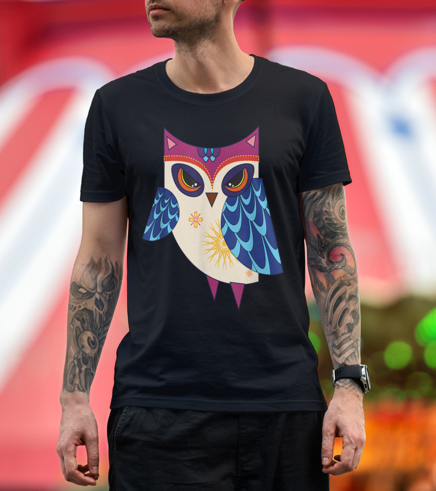 Colorful Geometric Owl Wise Angry Trendy Mood T-Shirt
