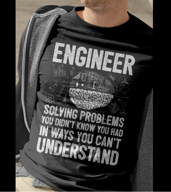 Engineer Solving Problems You Didn't Know You Had In Ways You Can't Understand Science Icons Brain Blueprint T-Shirt