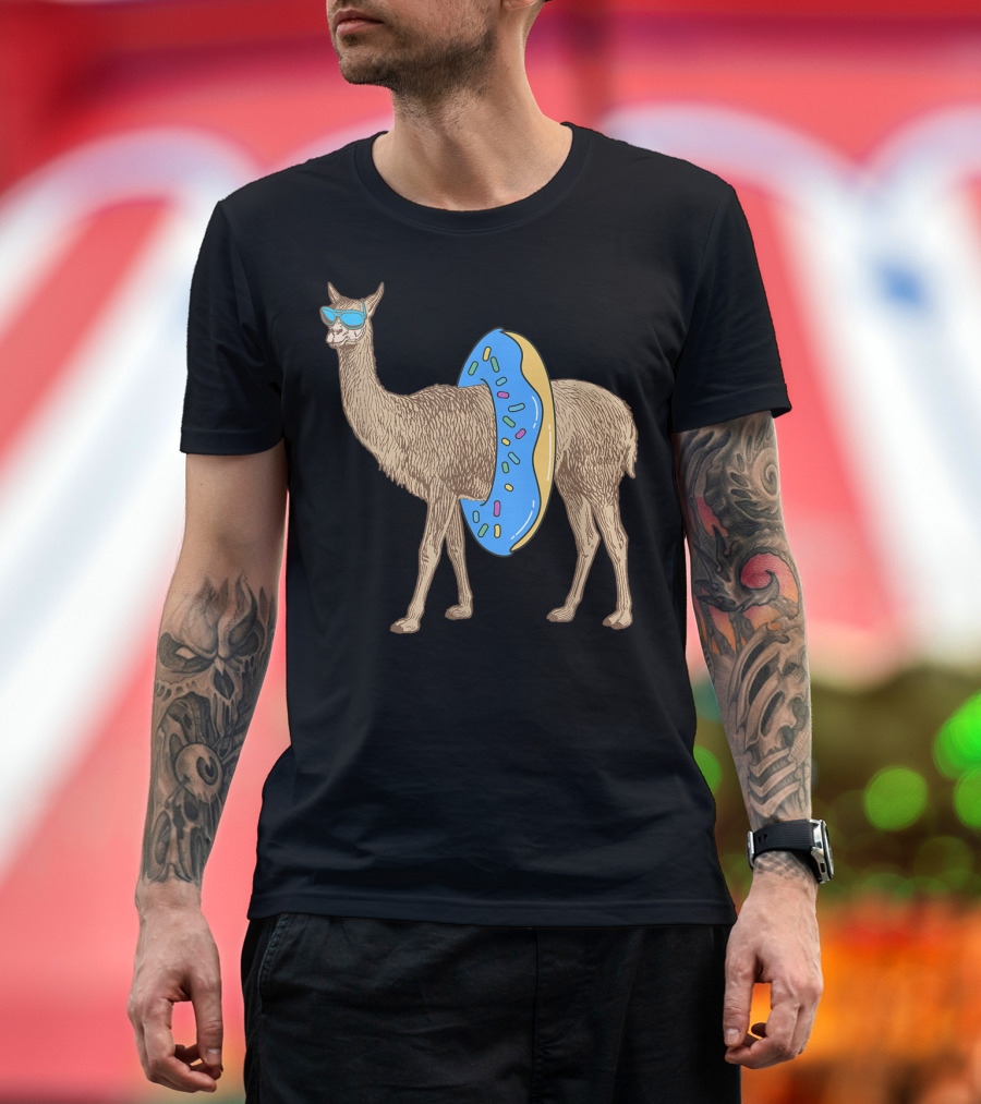 Float Trip Llama with Sunglasses and Donut Tube Floating Cria Tubing T-Shirt