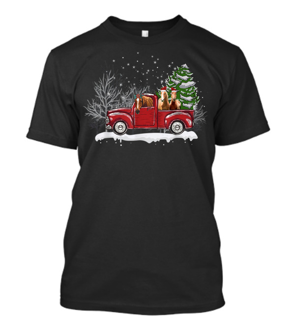 Horse With Noel Hat Xmas Presents Tree Red Truck Winter Scene T-Shirt