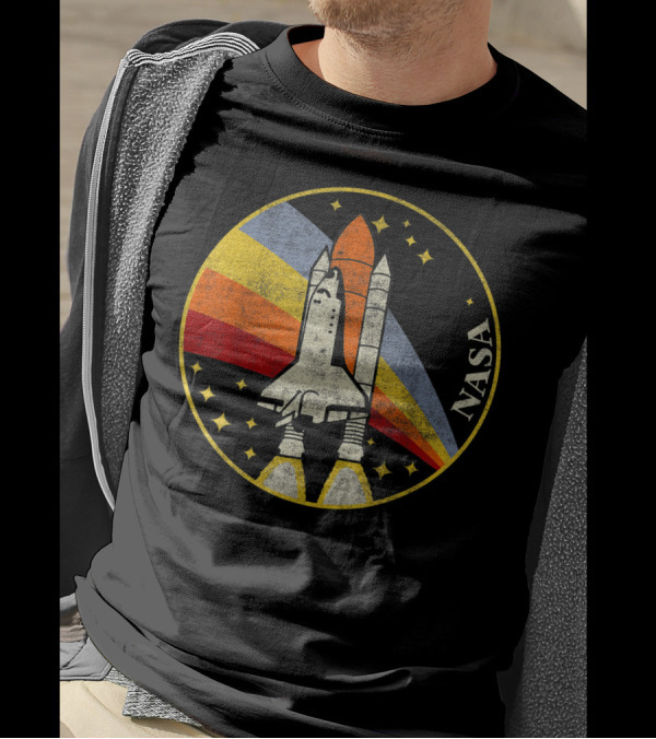 NASA Shuttle Launch Rainbow Stars Circle T-Shirt