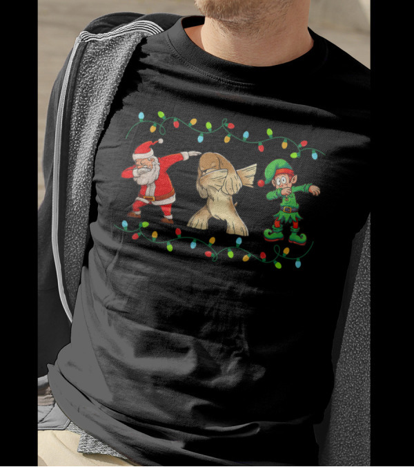 Funny Dabbing Santa Elf Cocker Spaniel Christmas Lights T-Shirt