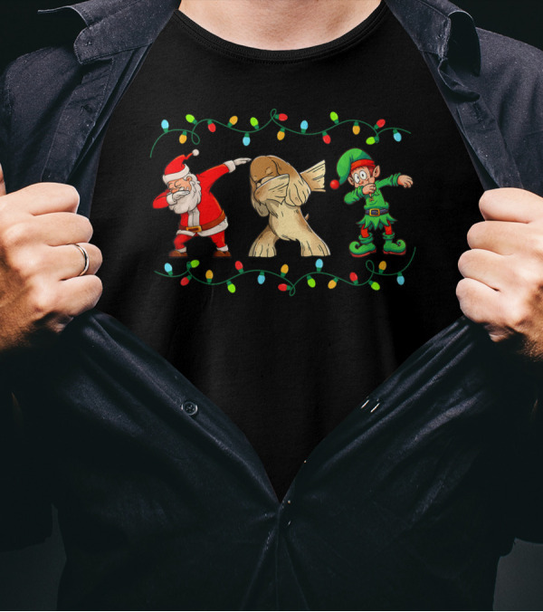 Funny Dabbing Santa Elf Cocker Spaniel Christmas Lights T-Shirt