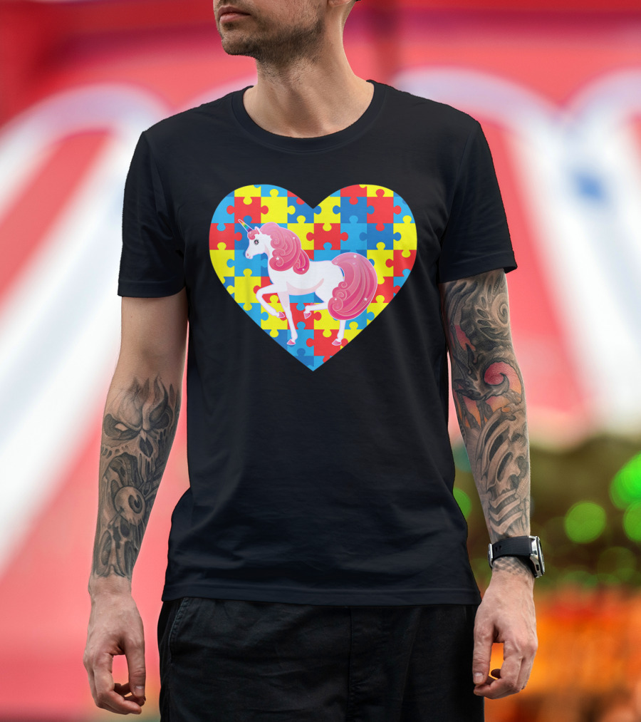 Heart Unicorn Puzzle Autism Awareness T-Shirt
