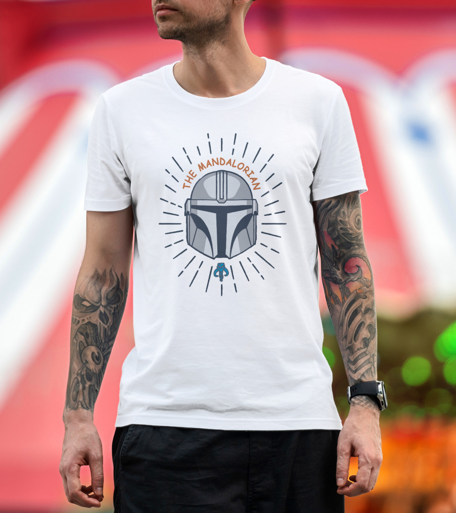 The Mandalorian Cartoon Helmet Starburst T-Shirt