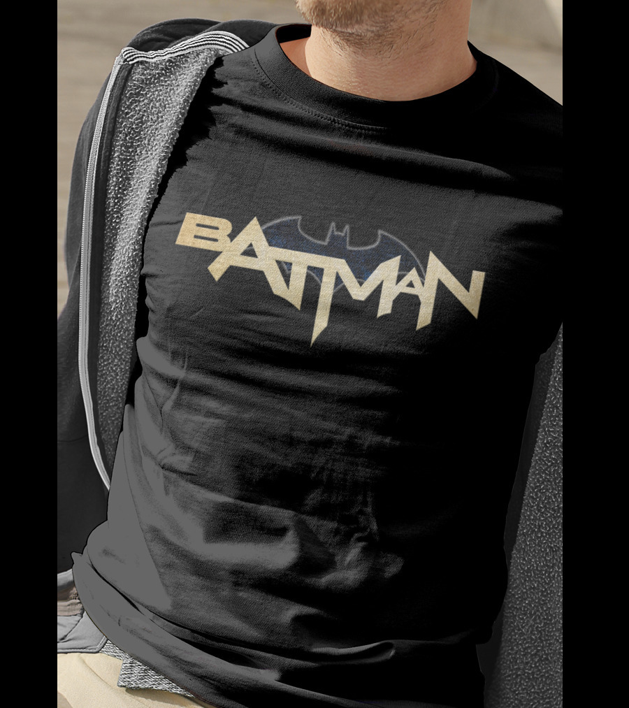 Batman Metallic Emblem Text T-Shirt