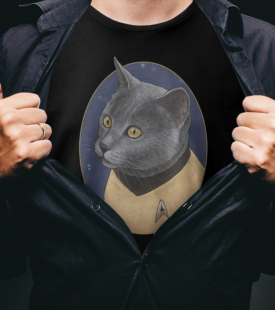 Star Trek Chekov Cat In Starfleet Uniform With Delta Badge T-Shirt