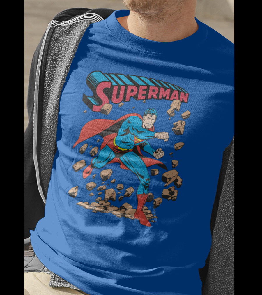 Superman Breaking Rocks In Classic Pose T-Shirt