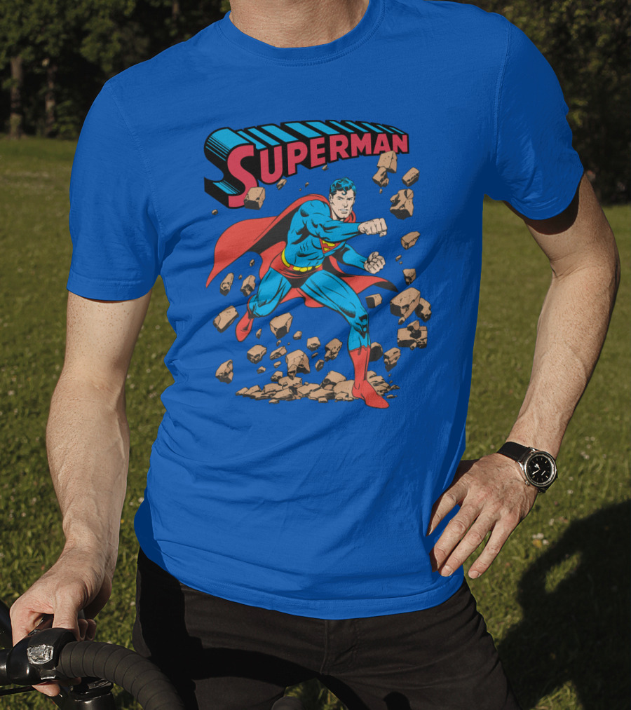 Superman Breaking Rocks In Classic Pose T-Shirt