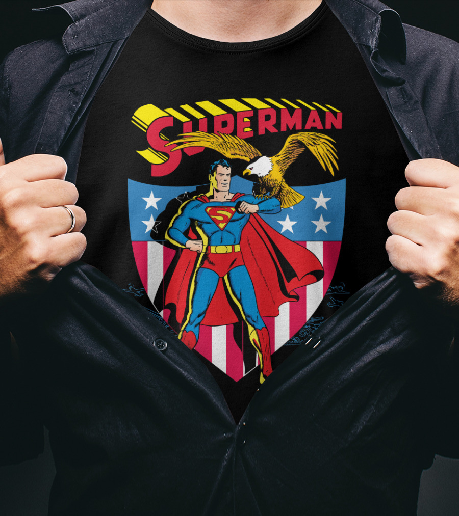 Superman American Shield Stars And Stripes Bald Eagle Iconic Shield T-Shirt