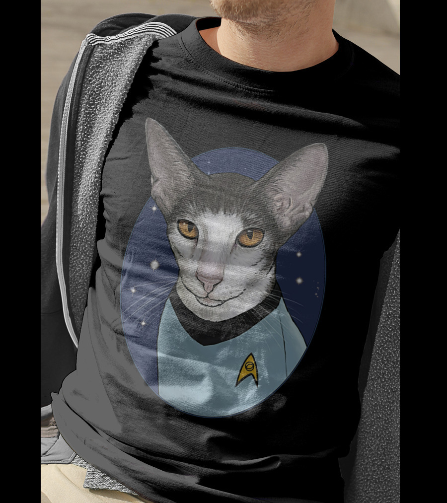 Star Trek Spock Cat With Starfleet Uniform And Vulcan Ears T-Shirt