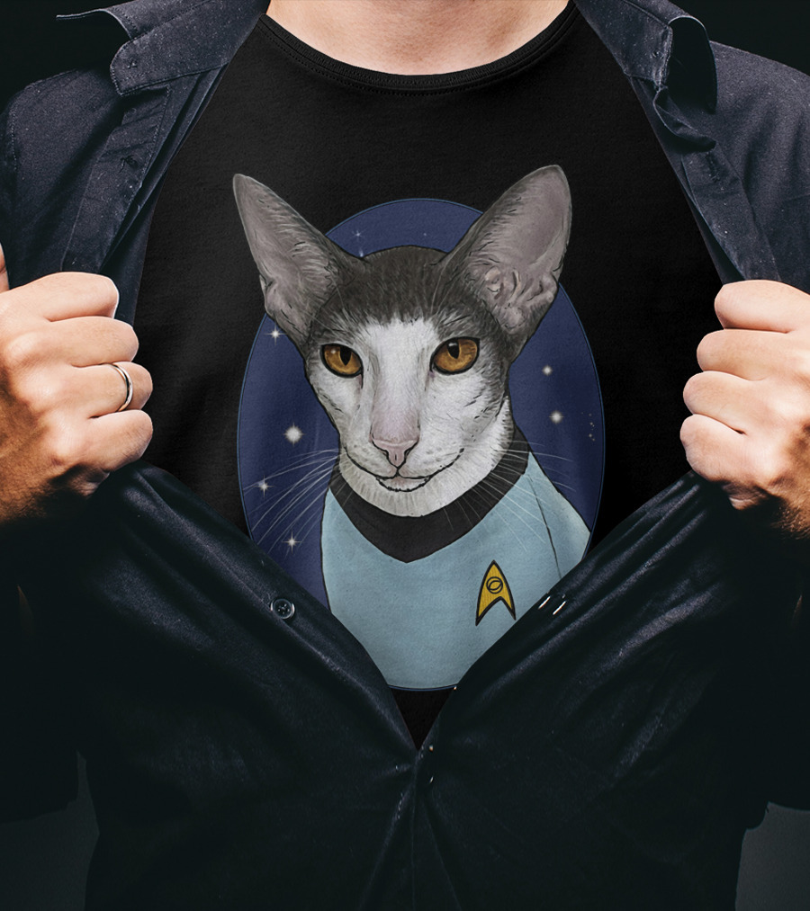 Star Trek Spock Cat With Starfleet Uniform And Vulcan Ears T-Shirt