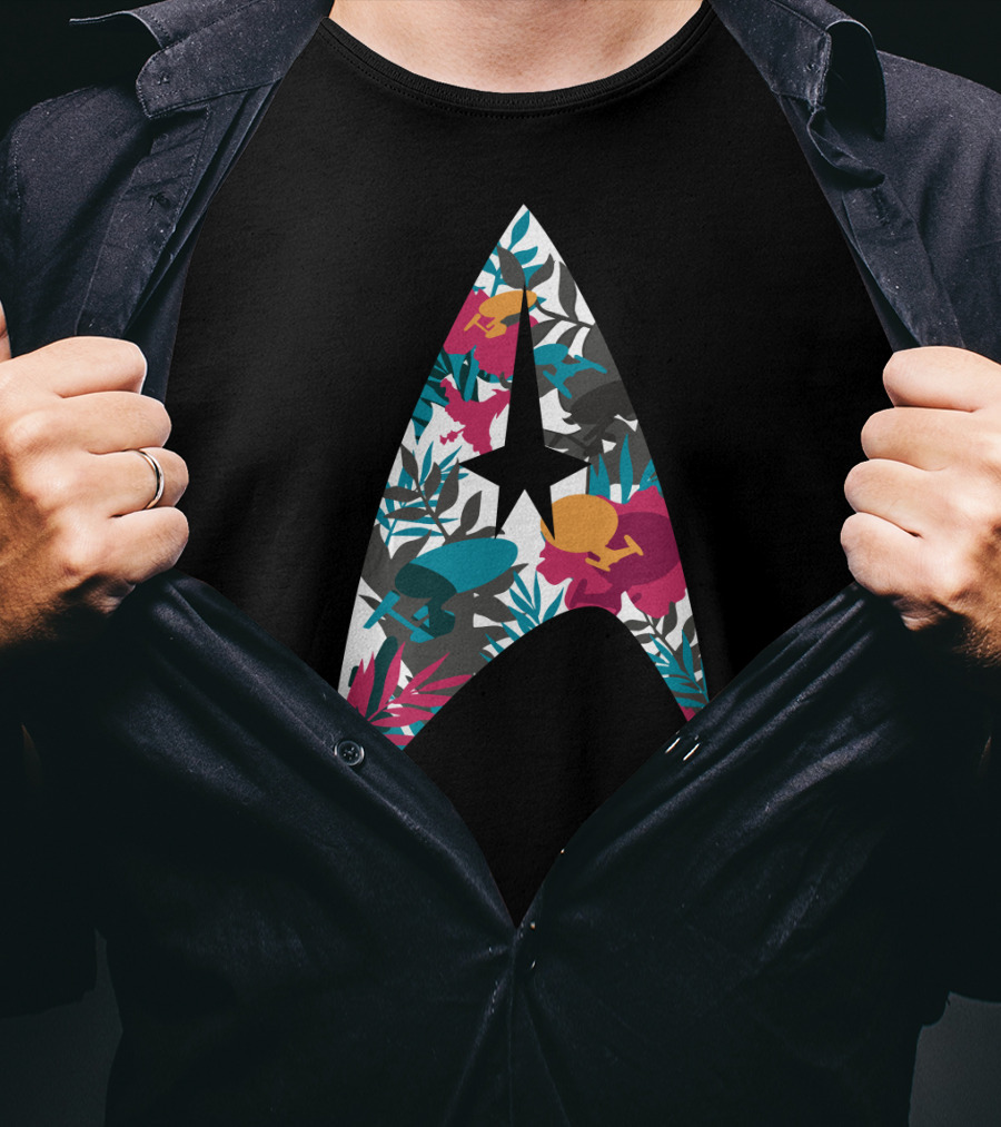 Tropical Starfleet Star Trek Floral Badge T-Shirt