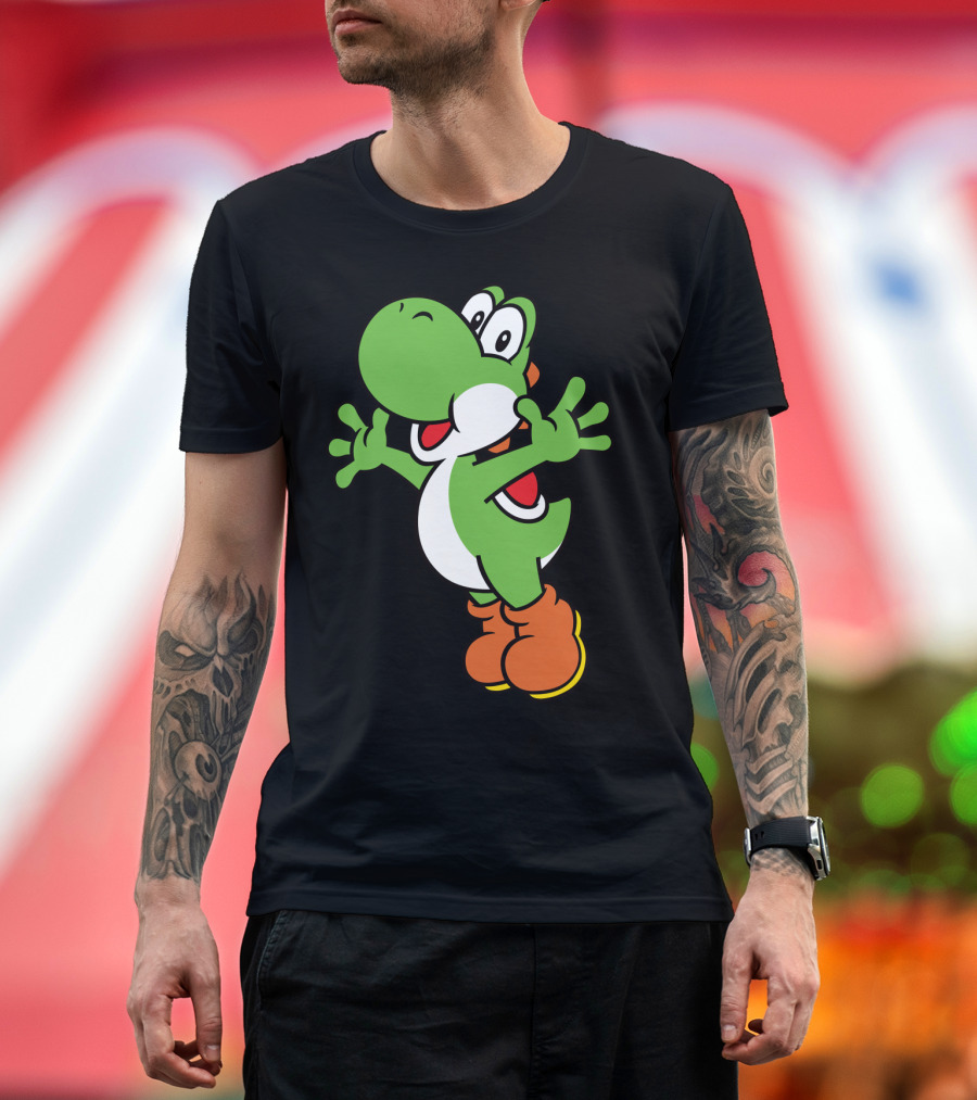 Yoshi Jump Green Dinosaur Iconic Character Image T-Shirt