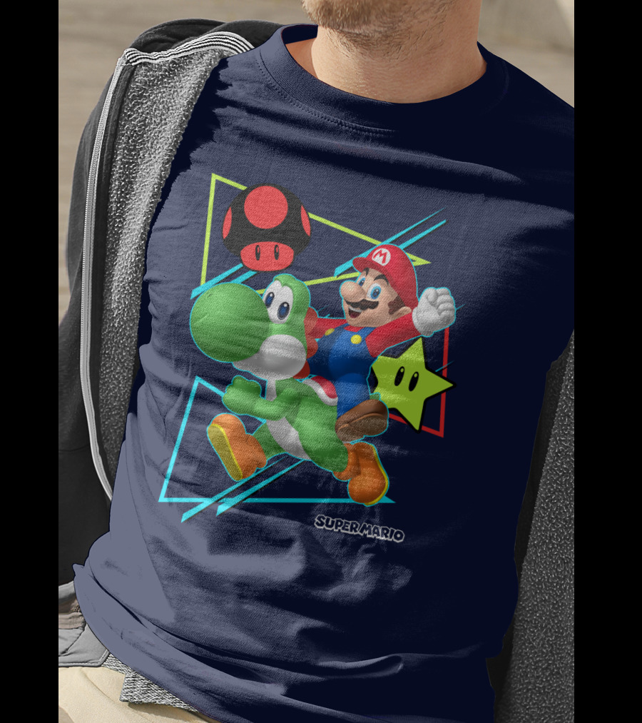 Super Mario Yoshi Adventure With Red Mushroom And Star T-Shirt
