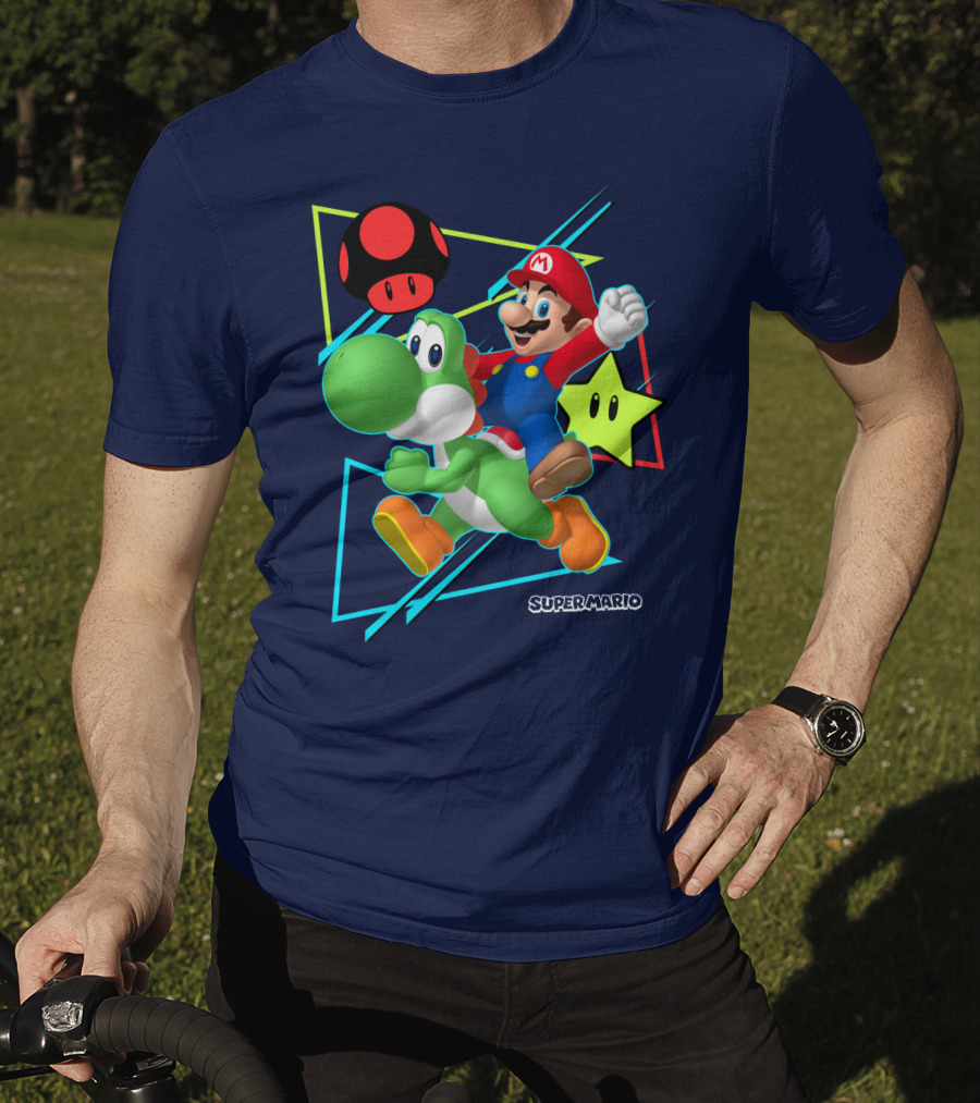 Super Mario Yoshi Adventure With Red Mushroom And Star T-Shirt