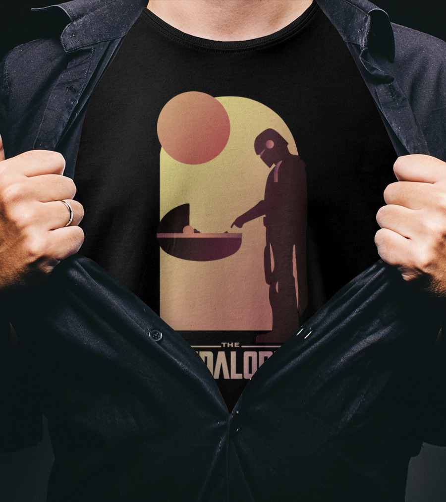 The Mandalorian Bounty Hunter Encounter Sunset Scene T-Shirt