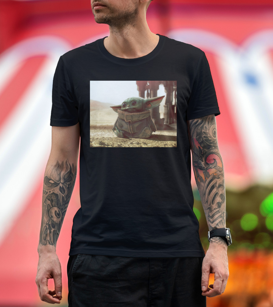 The Child Square Mandalorian Baby Yoda on Tatooine Desert T-Shirt