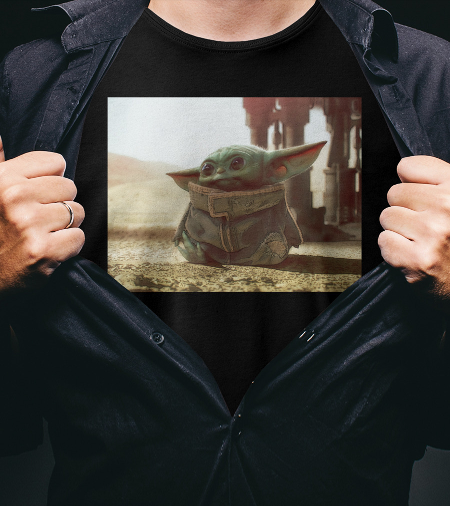 The Child Square Mandalorian Baby Yoda On Tatooine Desert T-Shirt