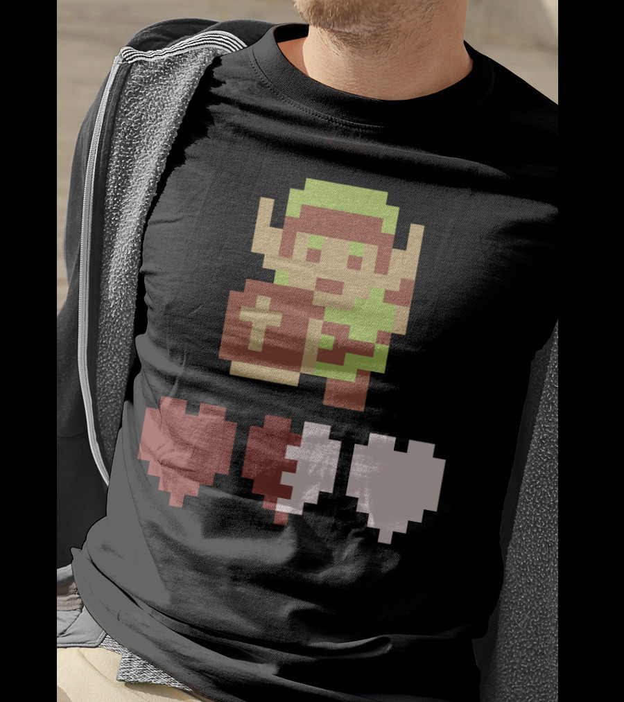 The Legend Of Zelda Link Pixel Art With Heart Containers T-Shirt