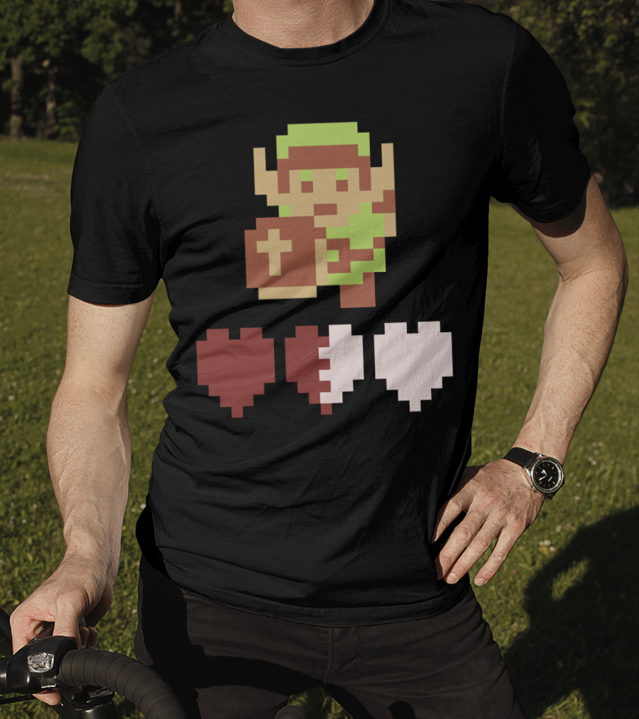 The Legend Of Zelda Link Pixel Art With Heart Containers T-Shirt