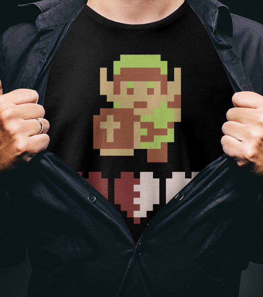 The Legend Of Zelda Link Pixel Art With Heart Containers T-Shirt