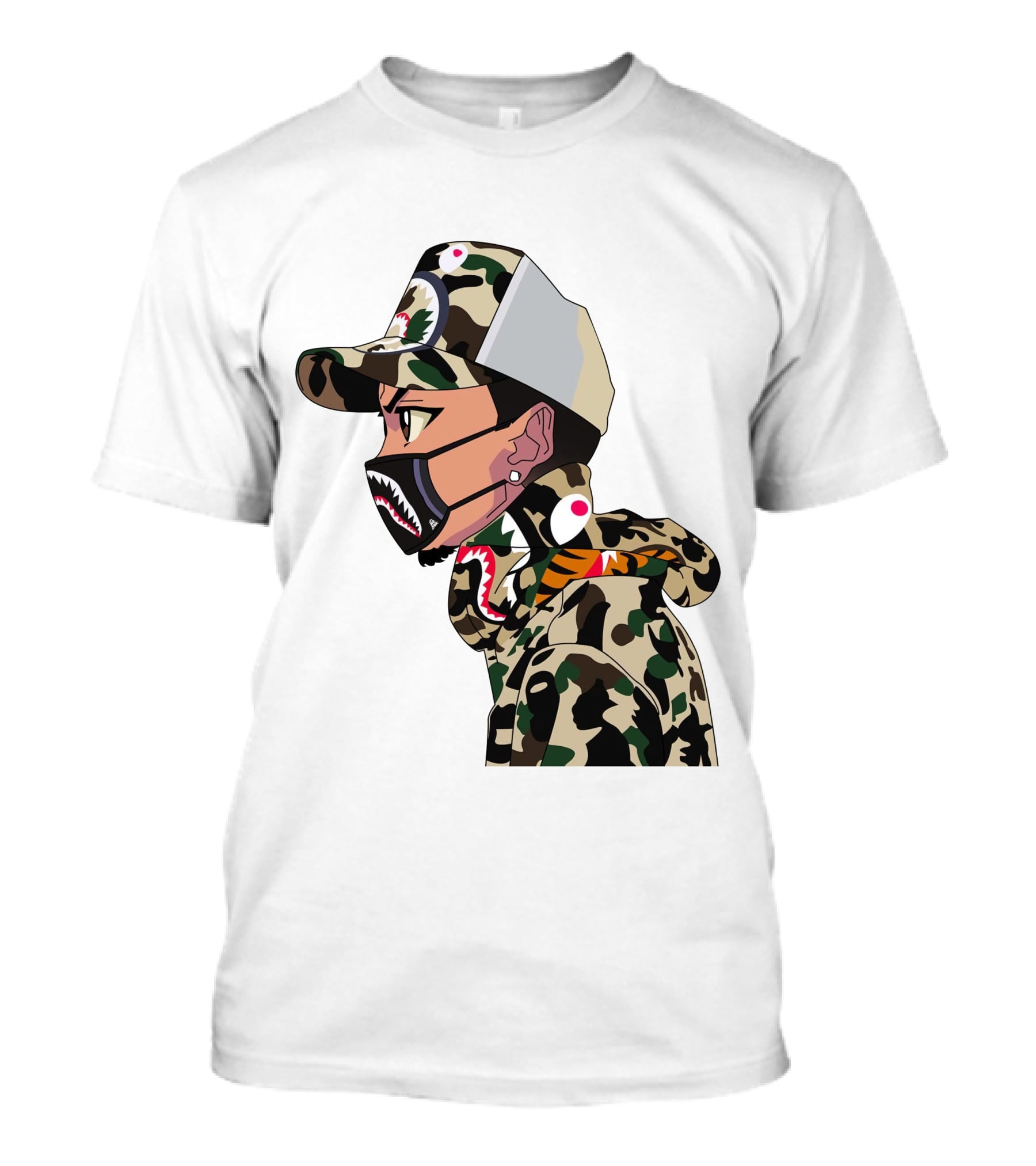 The Boondocks GT Camo Shark Face Mask Hat Hoodie Anime T-Shirt