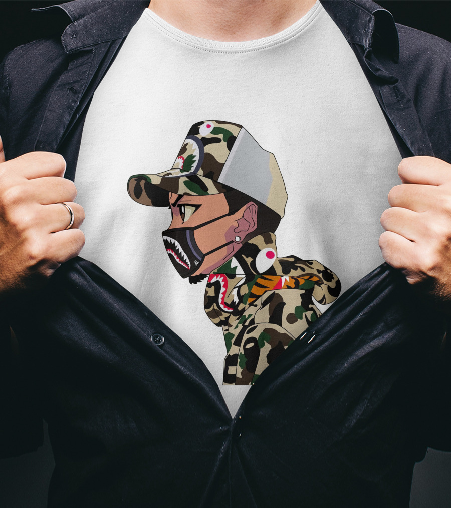 The Boondocks GT Camo Shark Face Mask Hat Hoodie Anime T-Shirt