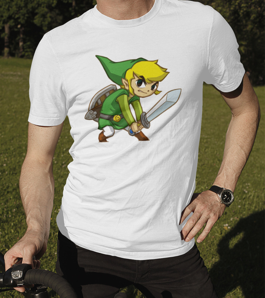 The Legend Of Zelda Link Holding Sword In Green Tunic And Hat T-Shirt