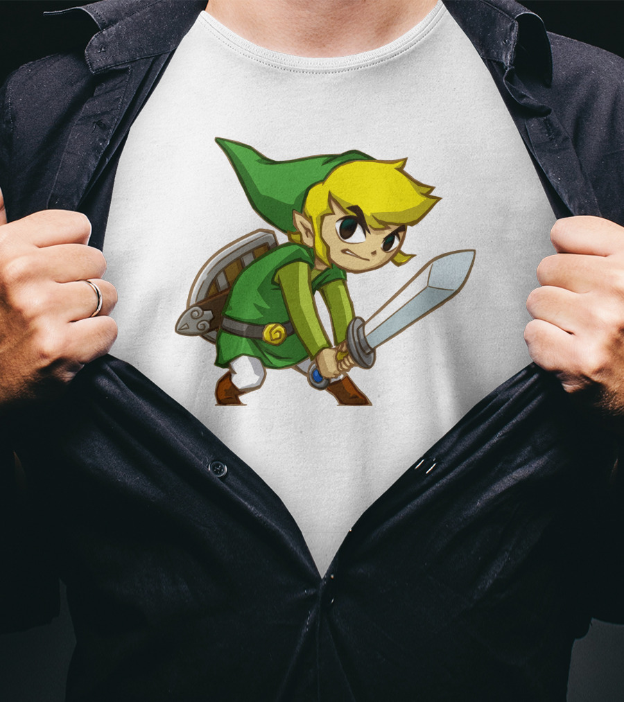 The Legend Of Zelda Link Holding Sword In Green Tunic And Hat T-Shirt