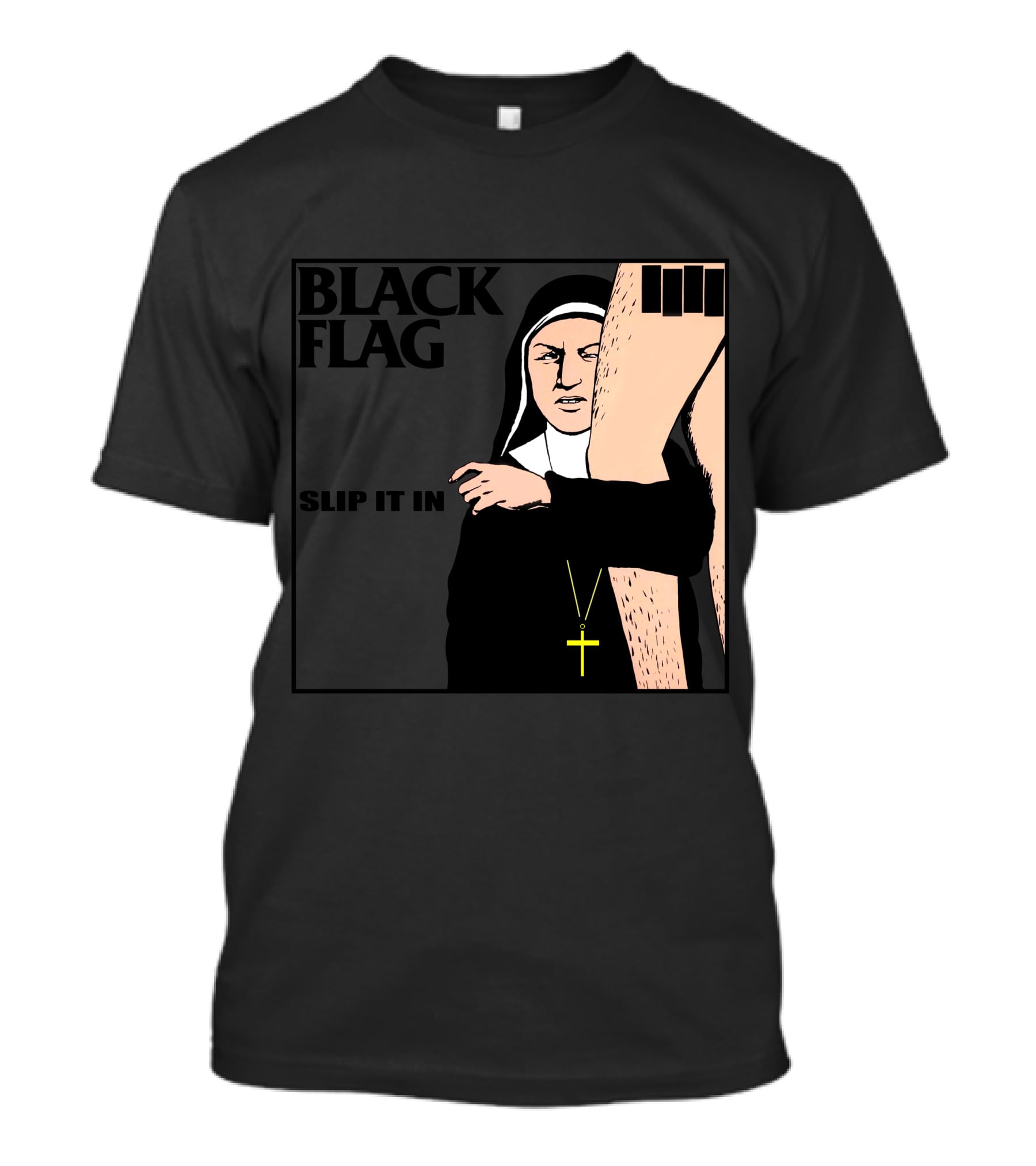 Black Flag Slip It In Nun With Cross And Legs (Red) T-Shirt
