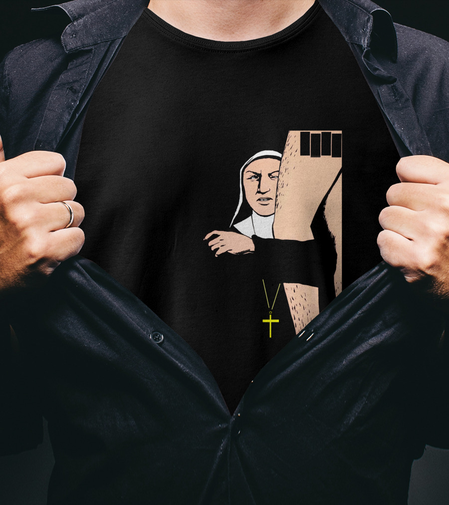 Black Flag Slip It In Nun With Cross And Legs (Red) T-Shirt