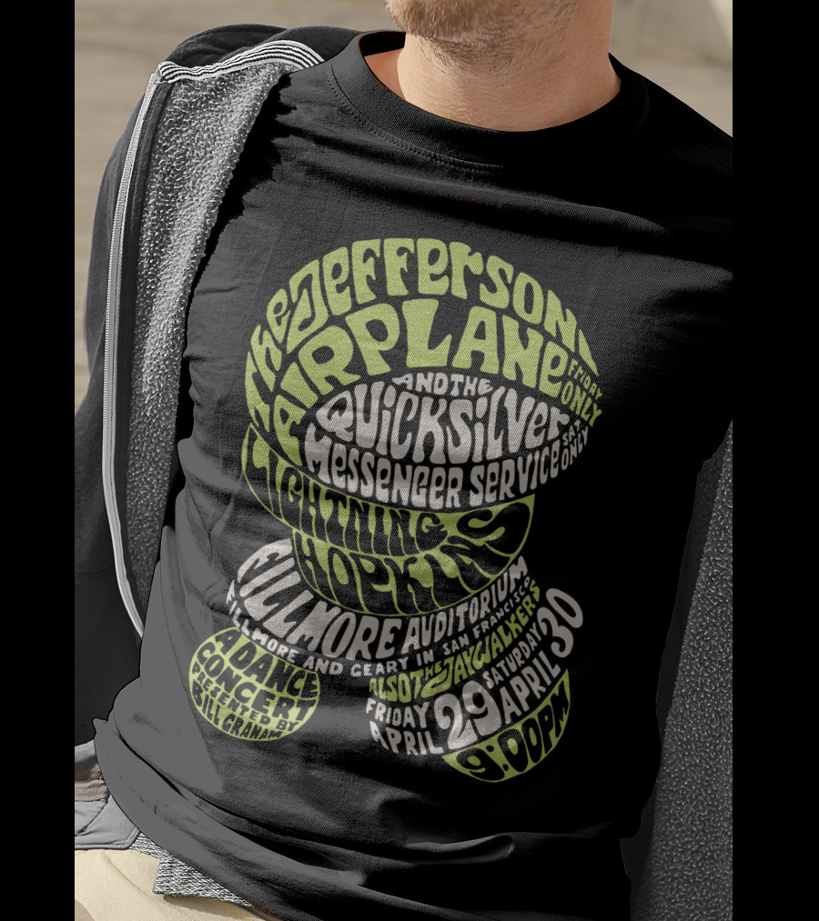 Jefferson Airplane And Quicksilver Messenger Service Lightning Hopkins Fillmore Auditorium April 29-30 Concert Bill Graham T-Shirt