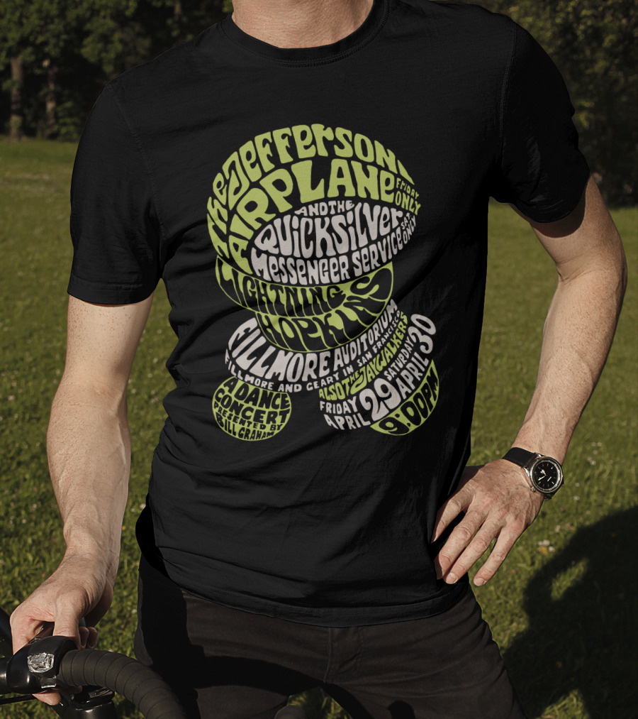 Jefferson Airplane And Quicksilver Messenger Service Lightning Hopkins Fillmore Auditorium April 29-30 Concert Bill Graham T-Shirt