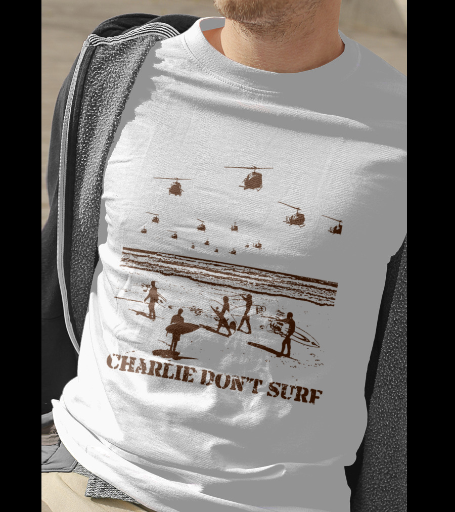 03 Apocalypse Now Charlie Don't Surf Helicopters And Surfers Gold T-Shirt