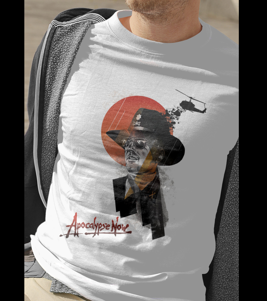 Apocalypse Now Helicopter And Soldier With Red Sun Iconography T-Shirt