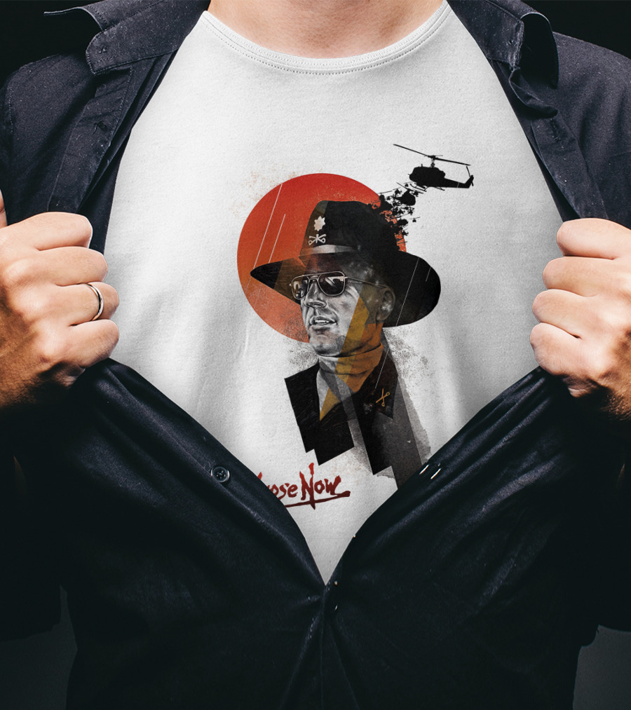 Apocalypse Now Helicopter And Soldier With Red Sun Iconography T-Shirt