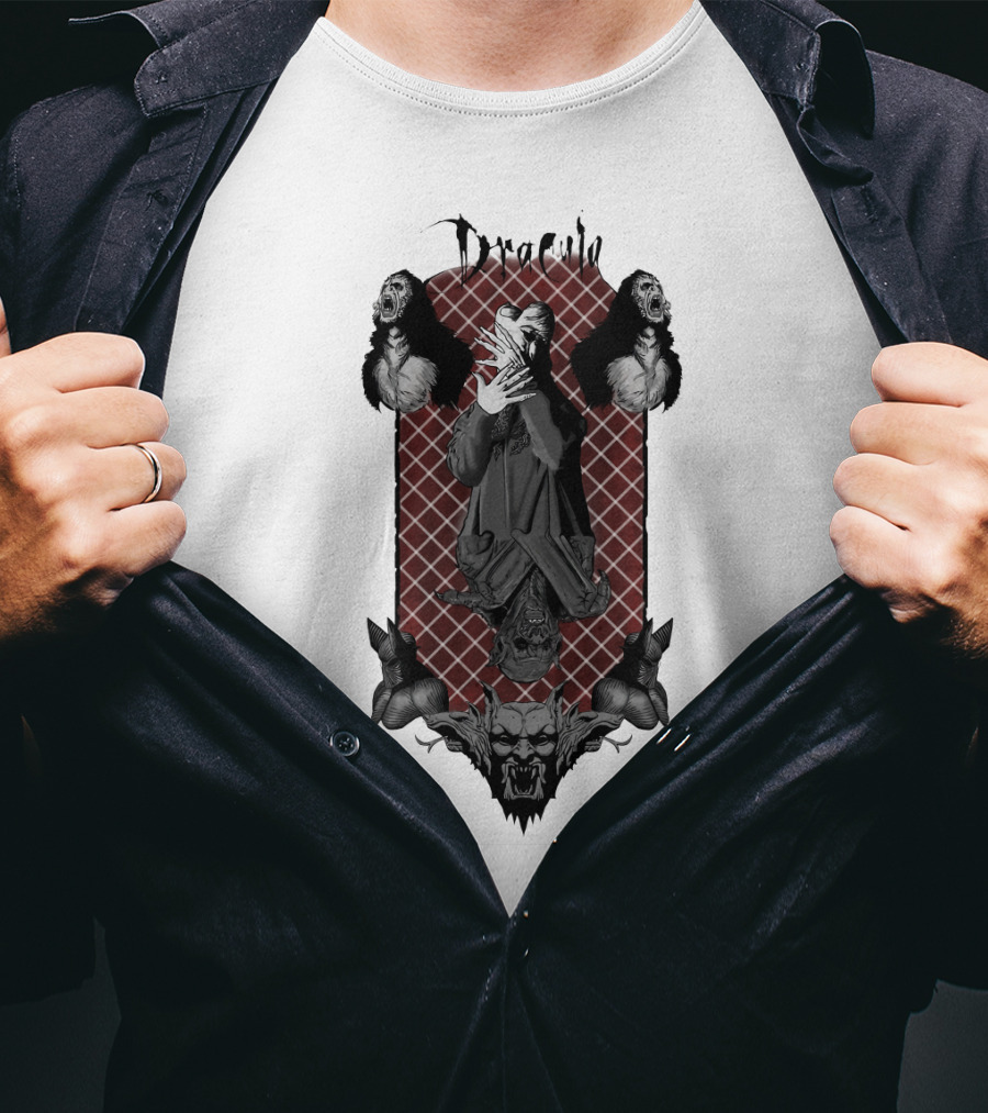 Dracula Gothic Vampires With Gothic Skull And Bats T-Shirt