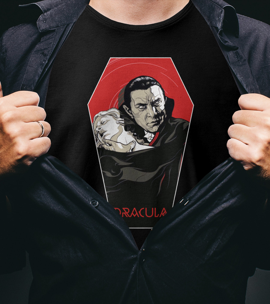 Dracula 1931 Bela Lugosi Vampire Horror Coffin Red Black Iconic Film T-Shirt