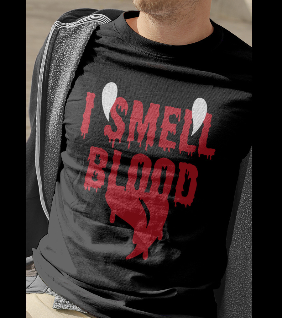 Halloween Vampire I Smell Blood Dripping Fangs T-Shirt