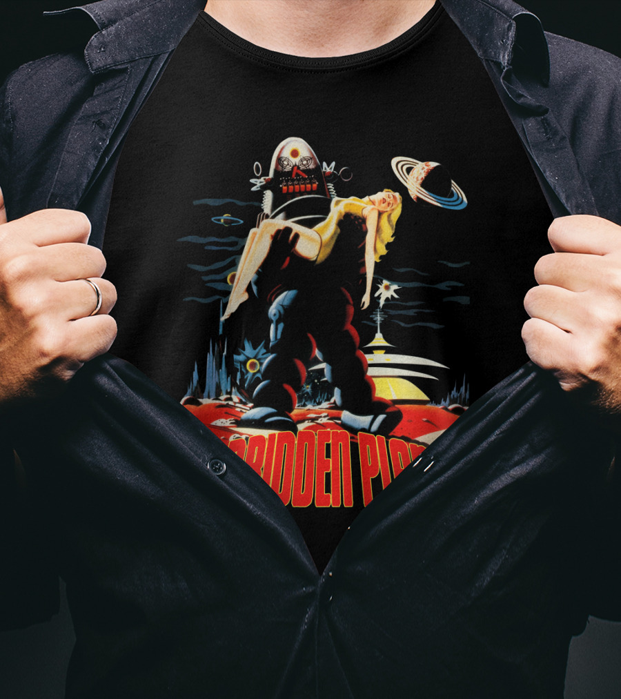 Forbidden Planet Retro Sci-Fi Art With Robot And Woman T-Shirt