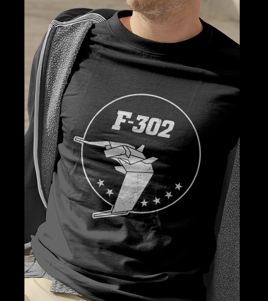 F-302 Stargate Emblem With Fighter Jet And Stars T-Shirt