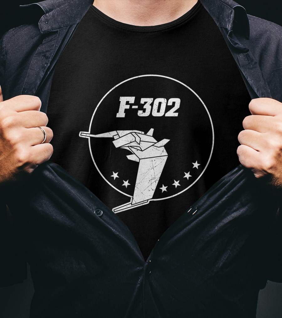 F-302 Stargate Emblem With Fighter Jet And Stars T-Shirt