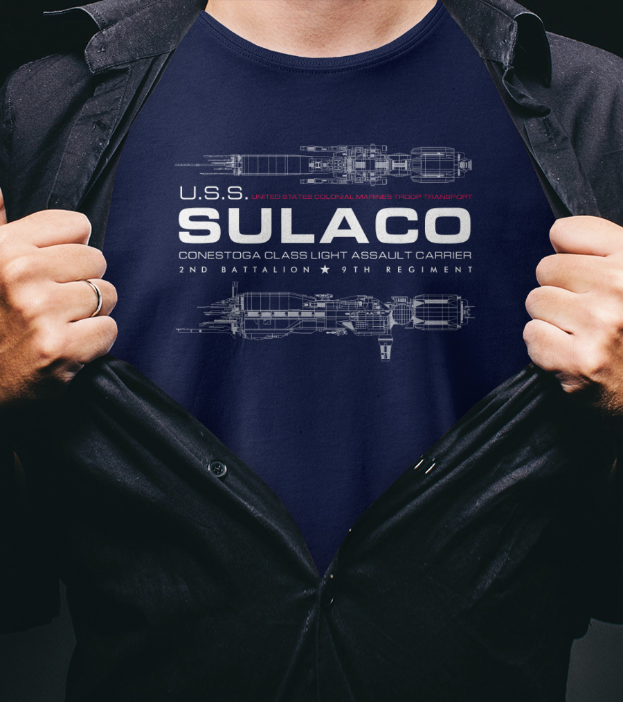 USS Sulaco United States Colonial Marines Troop Transport Conestoga Class Light Assault Carrier 2nd Battalion 9th Regiment T-Shirt