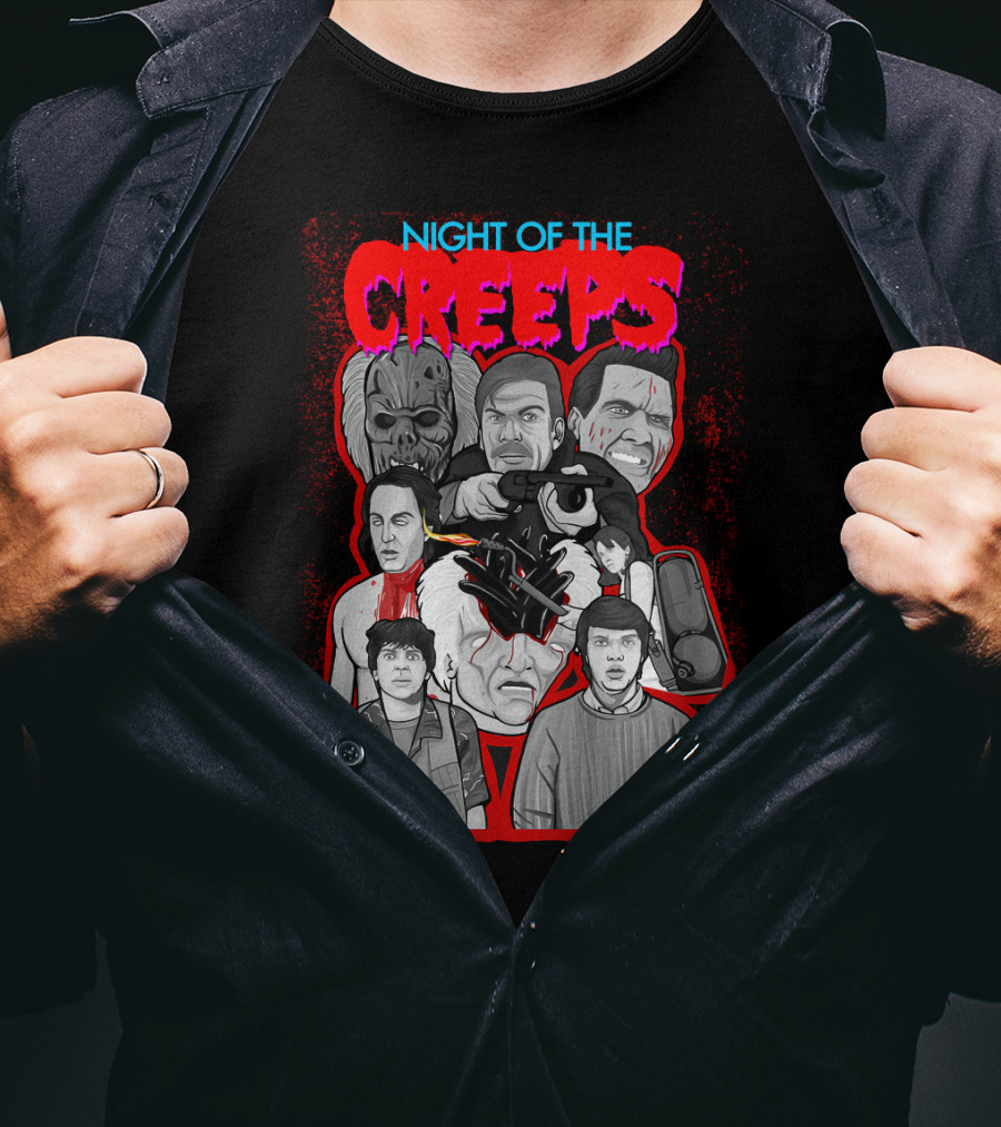Night Of The Creeps Horror Movie Characters And Weaponry T-Shirt