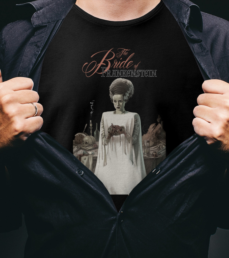 The Bride Of Frankenstein Classic Gothic Horror Scene With Laboratory Elements T-Shirt