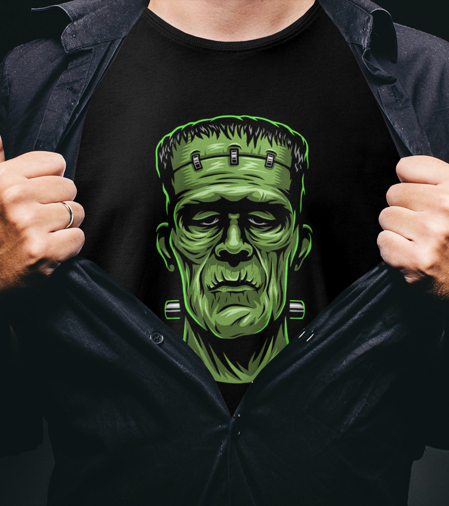 Frankenstein Head Halloween Retro Monster T-Shirt