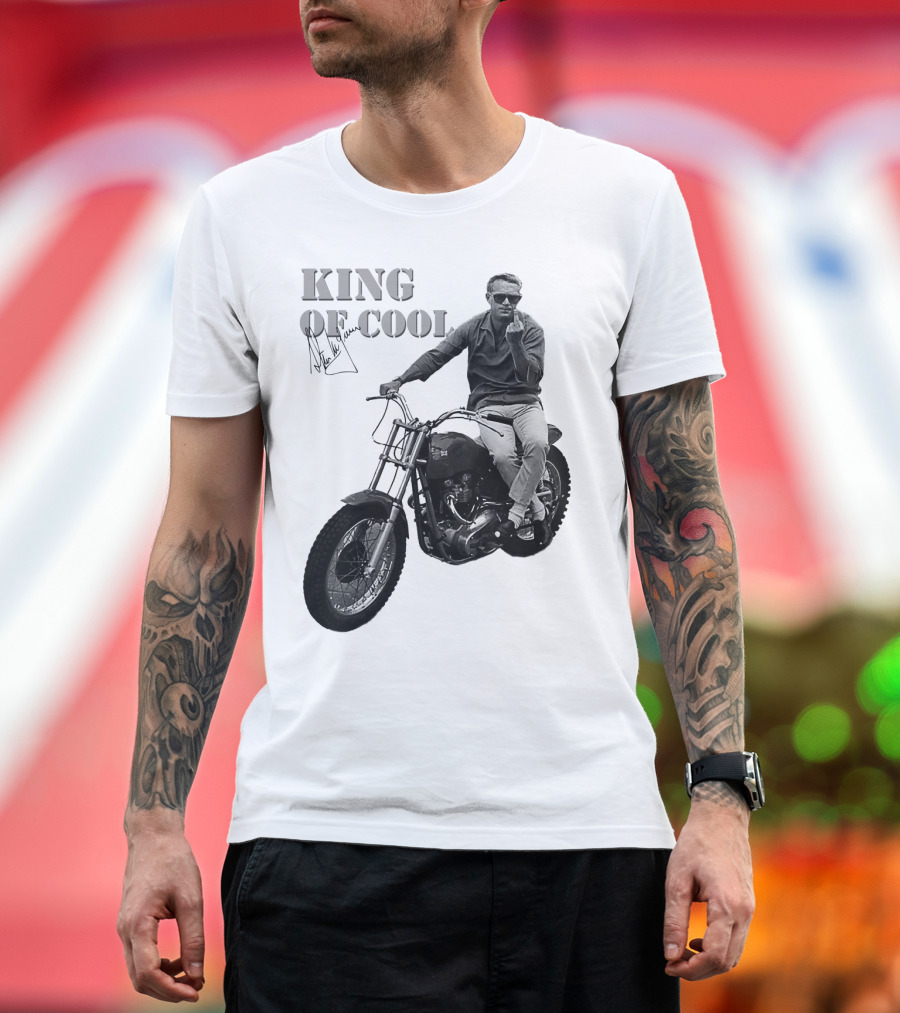 Steve McQueen King Of Cool Motorcycle Signature T-Shirt